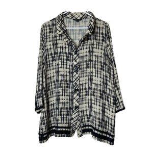 John Mark cream black button up tunic top womens L art to wear